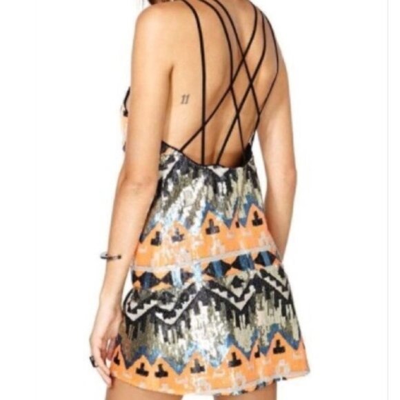 Nasty Gal Sequin Party Sleeveless Sequins Aztec Geometric Multicolor Mini Dress - Picture 2 of 11